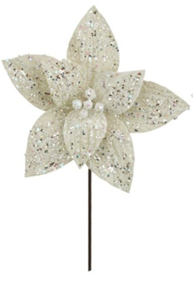 Champagne Sparkle Poinsettia Pick 31cm | Pre-Order