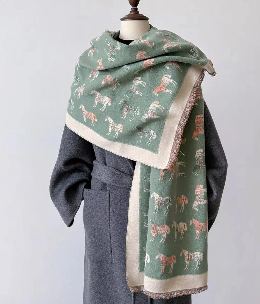 Sage Horse Print Winter Scarf