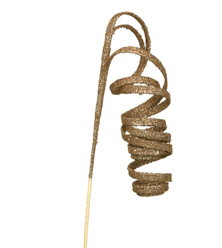 107cm rose gold glitter swirl drop Christmas stem for luxury Christmas trees, wreaths and festive floral arrangements.