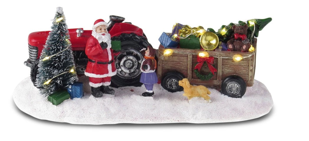 Santa w Tractor & Gifts LED