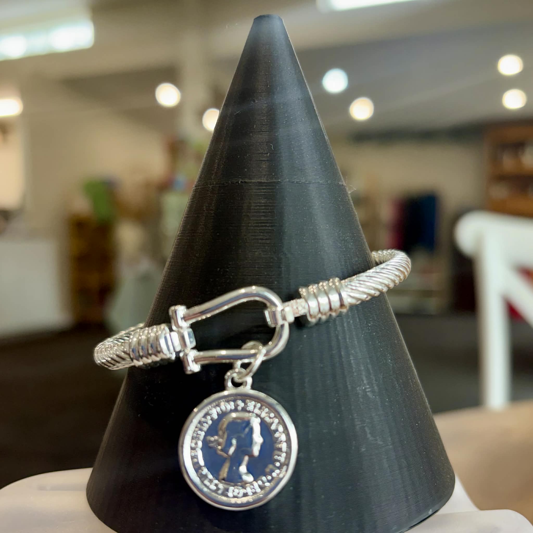 Silver Bangle Bracelet with Coin Charm