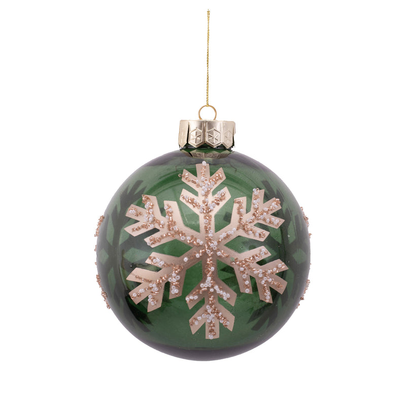 GREEN SHATTERPROOF BAUBLE WITH SNOWFLAKE (15CM)