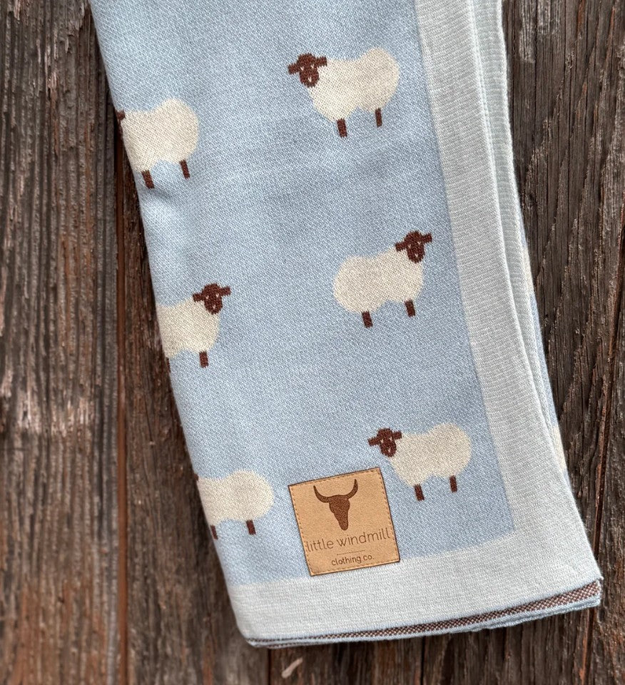 Blue Baby Blanket Lush Cotton Sheep