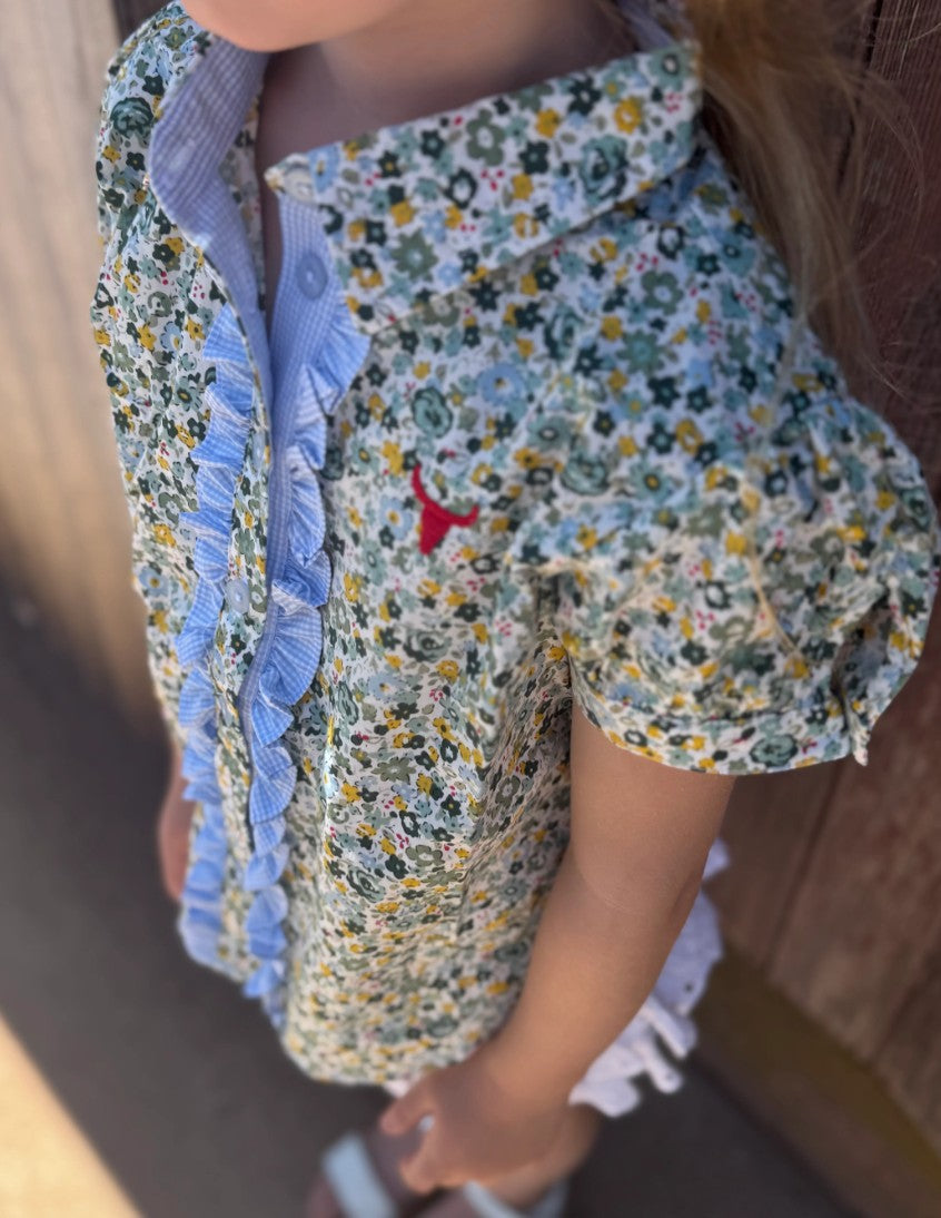 Soft Blue Floral Sleeve Blouse