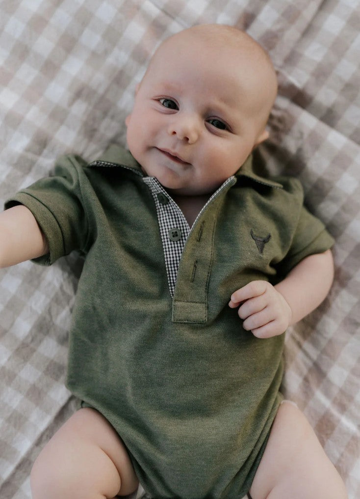 Khaki Green Baby Polo Romper