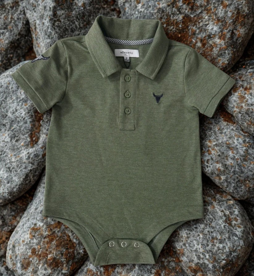 Khaki Green Baby Polo Romper