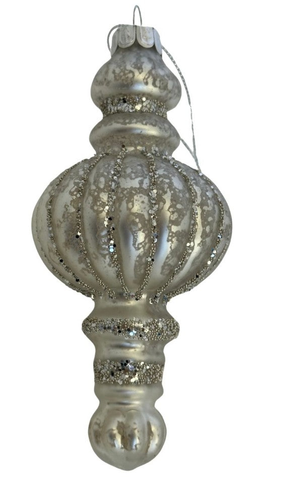 Antique Silver Finial Ornament – 13cm Vintage Glass Decoration